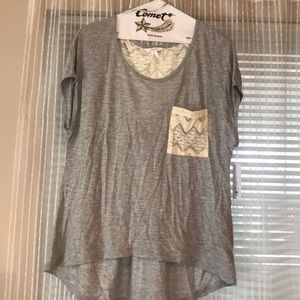 Cute casual gray top with lace trim